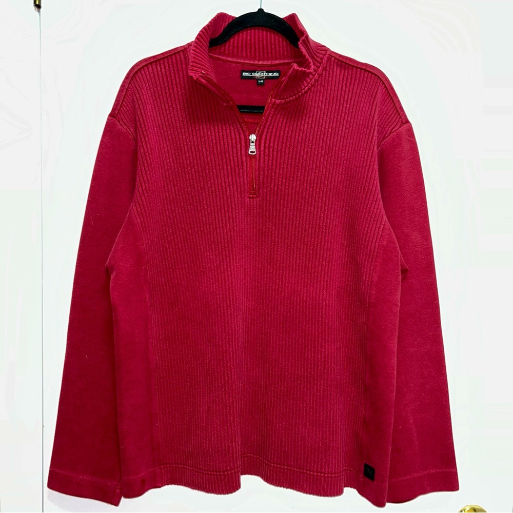 BC Clothing Original Men’s Quarter Zip Sweater Size Large Red Ribbed Pullover